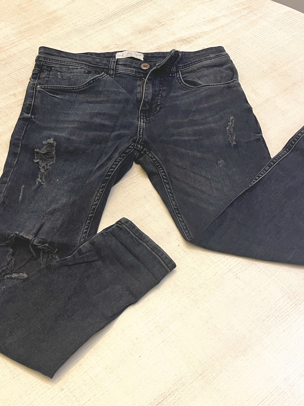 Men's Zara Dark Blue Distressed Slim Fit Jeans
